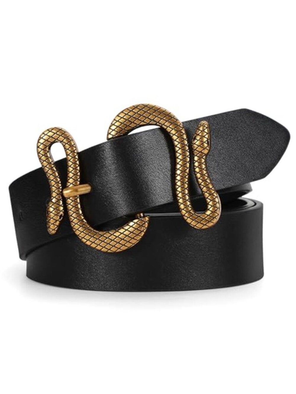 Women's Leather Belt Snake Buckle Statement Waist Belt for Jeans Pants Dresses